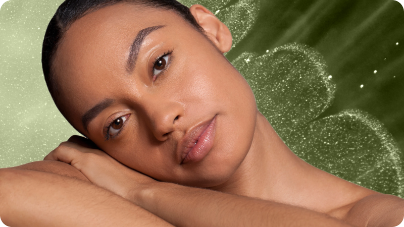 Woman leaning her head on her right arm